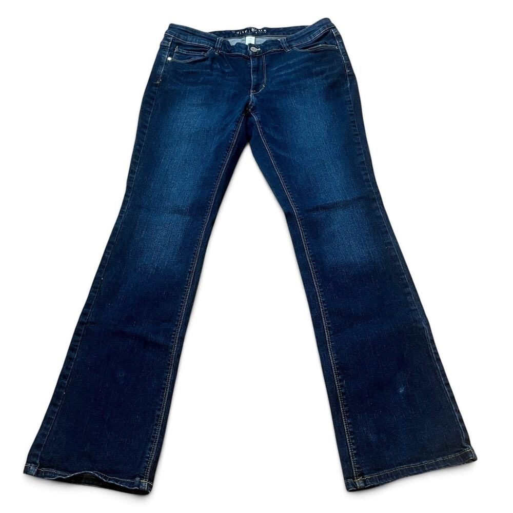 WHBM Bootcut Dark Wash Blue Denim Jeans Sz 12 32”Inseam Stretch Mid Rise Flare